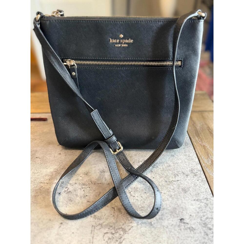 Kate Spade Laurel Way Rima Crossbody Bag Black Saffiano Leather Messenger Bag